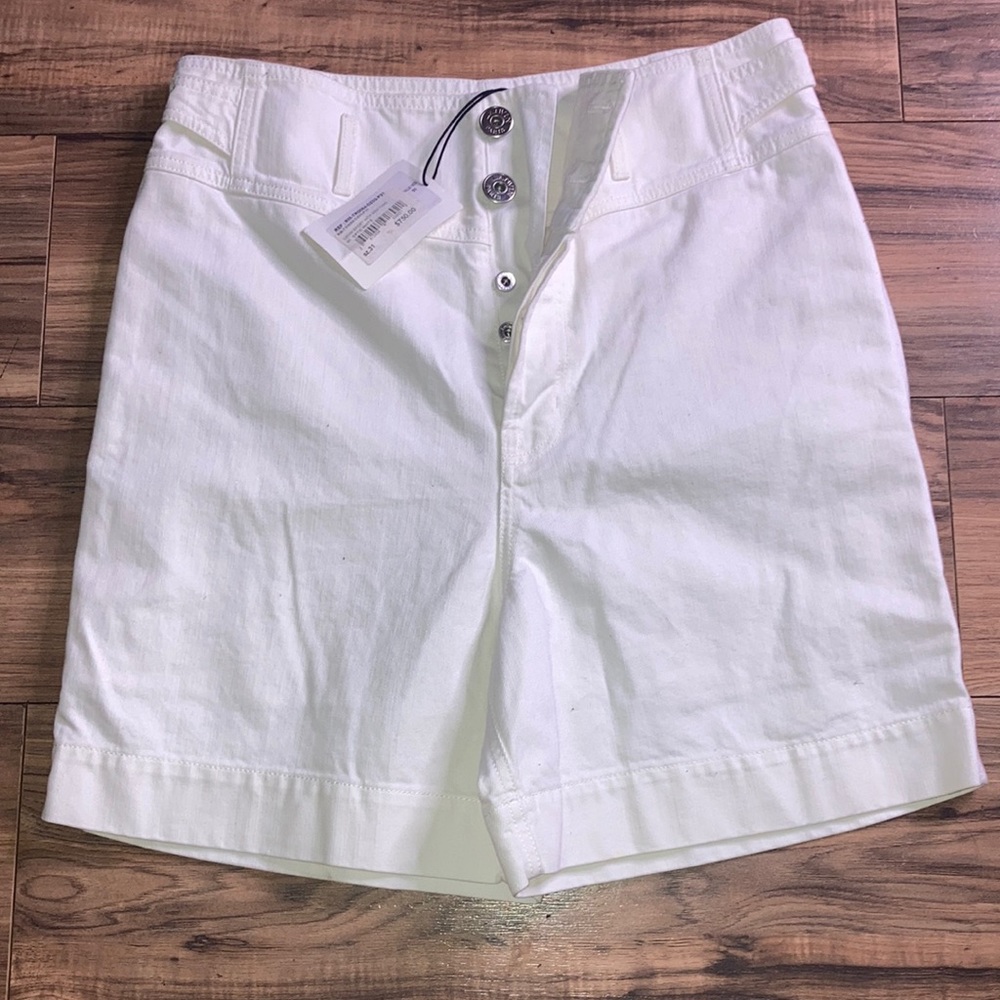 Lanvin Paris All Optic White Denim Shorts with Side tabs Women’s adjustable NEW